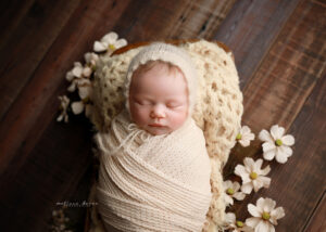 sleeping baby with flowers
